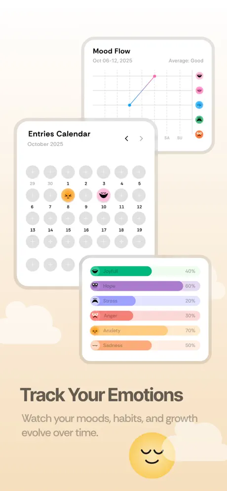 mood tracking. daily and weekly insights aggregate patterns across sessions.