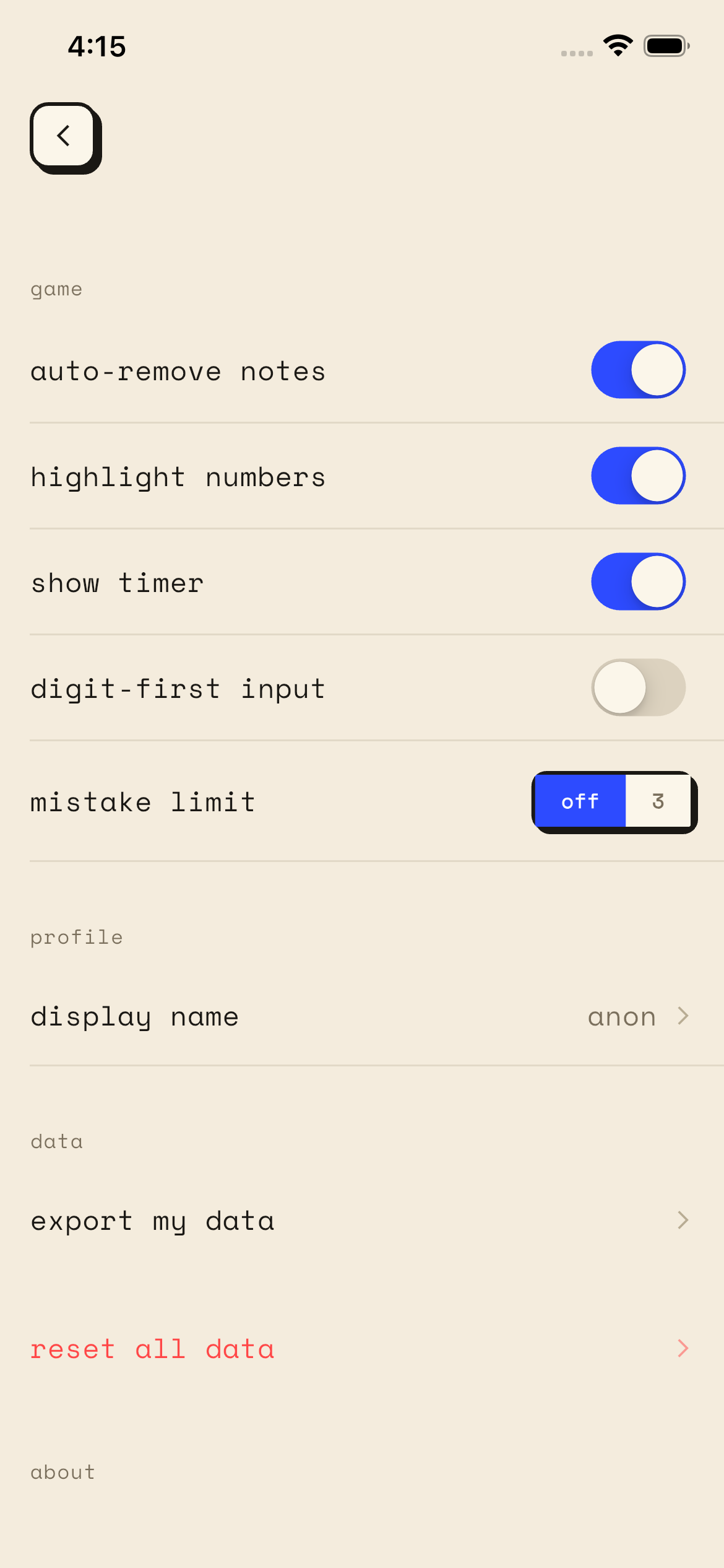 settings. just the essentials.