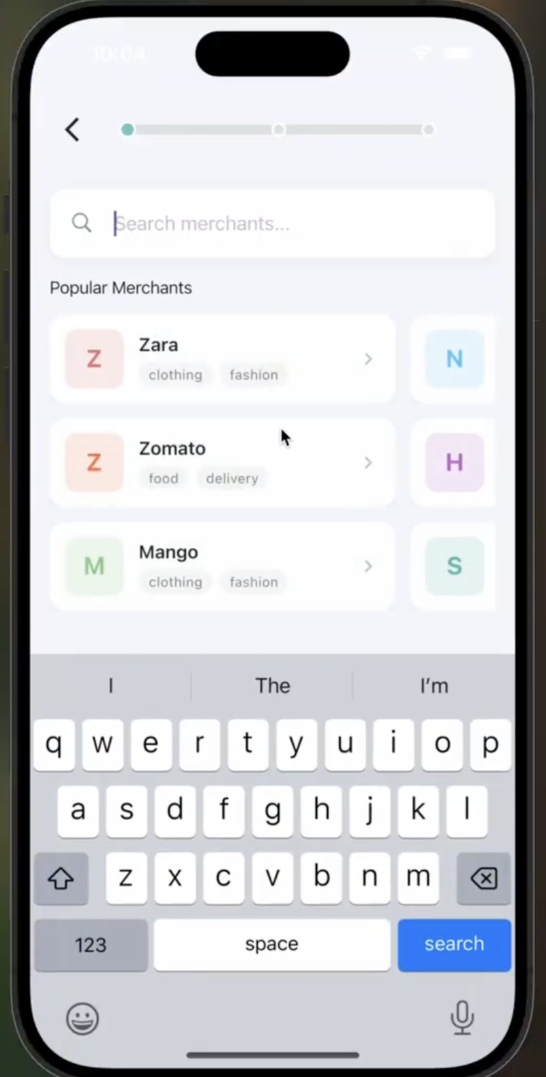 merchant search. the rag kicks in as you type.